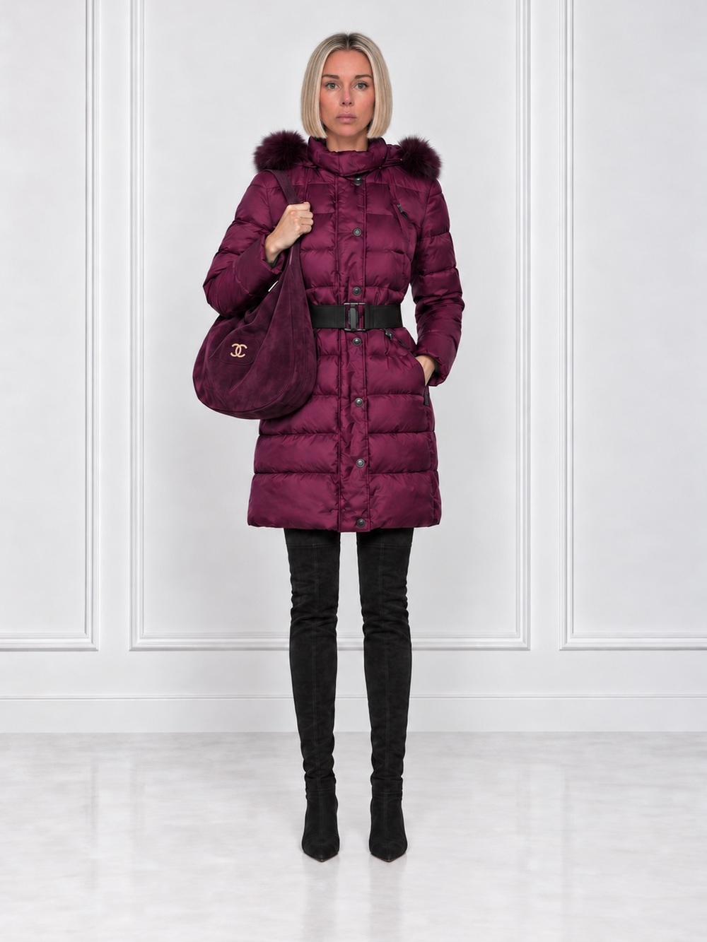 Burberry London down filled hooded winter puffer parka coat jacket with belt  S